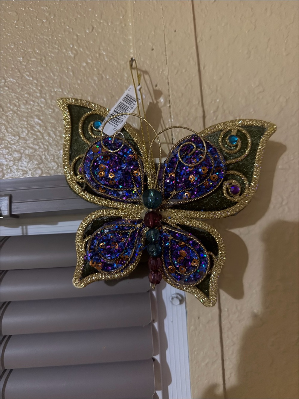 Glitter Sequin Butterfly Ornament in Purple and Gold